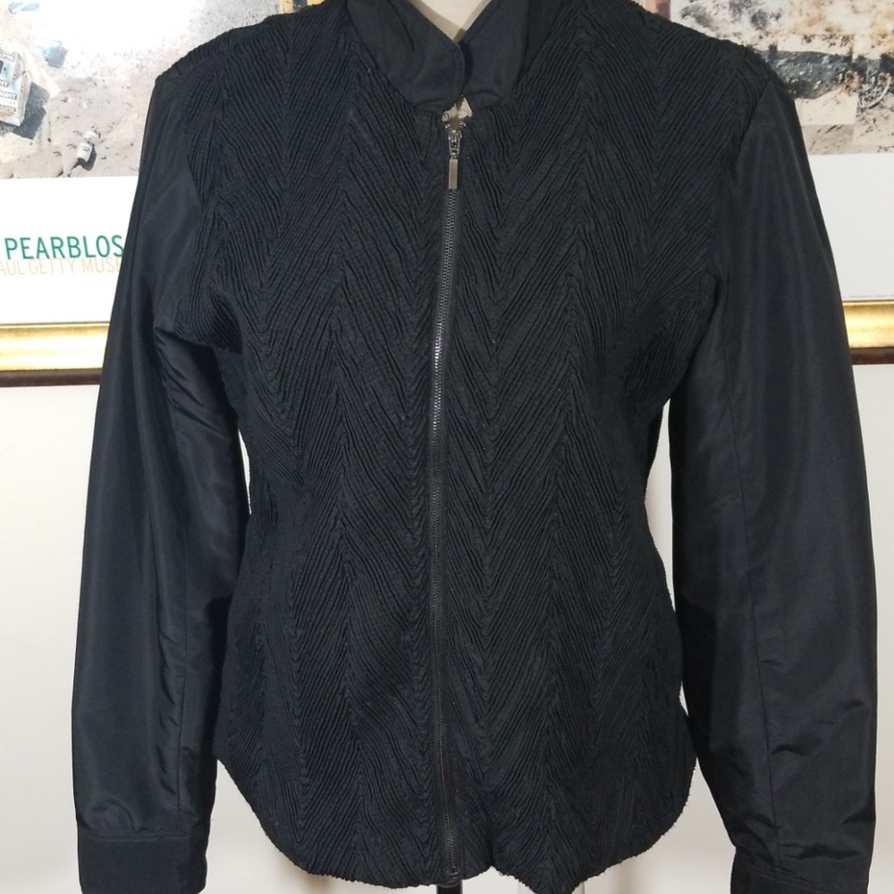 Zoe D. Black Casual Zippered Textured Jacket, size M